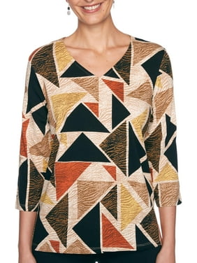 Alfred Dunner Petite Biadere Dotted Round Neck Top